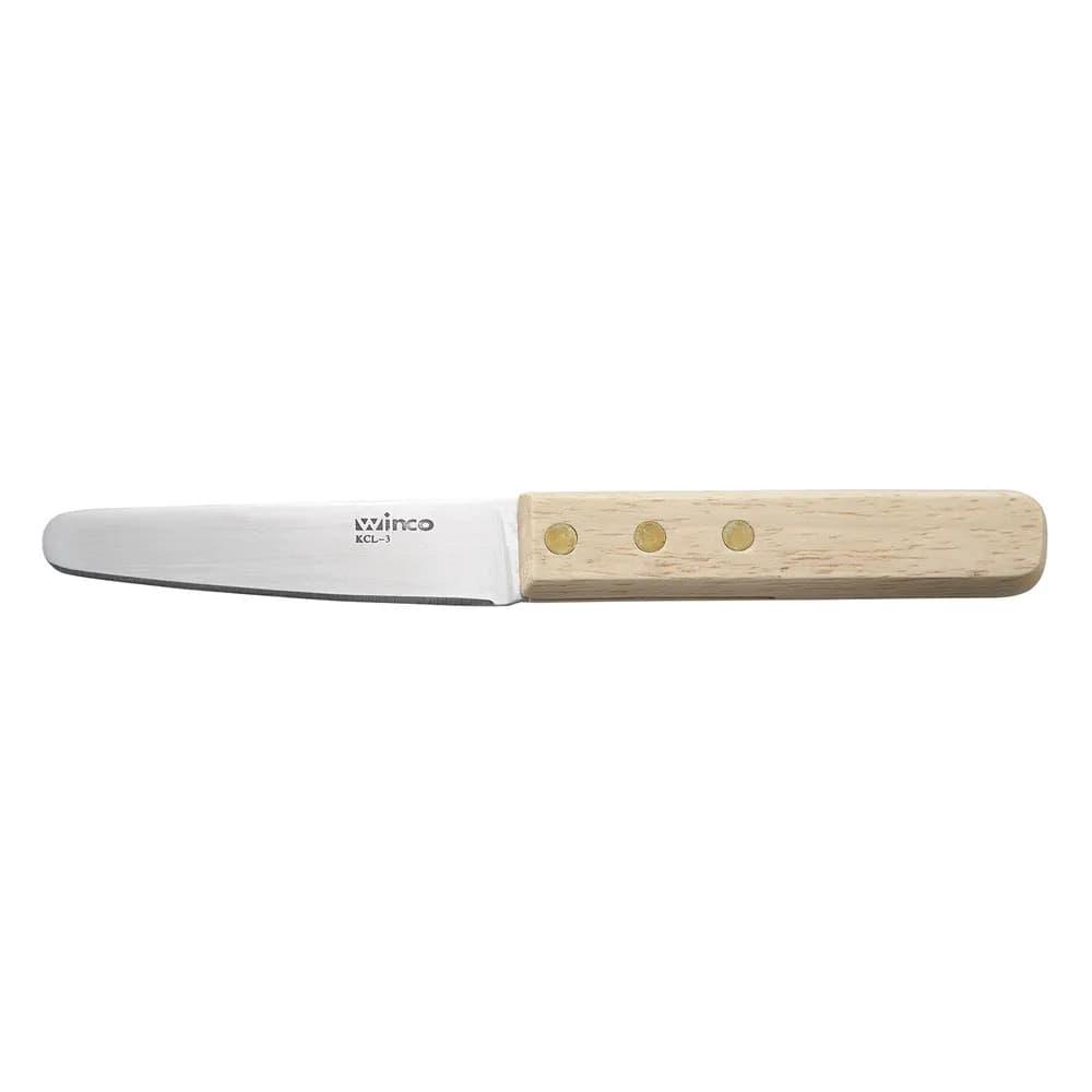 Winco KCL-3 Oyster Clam Knife w/ 3 1/2" Blade & Wooden Handle