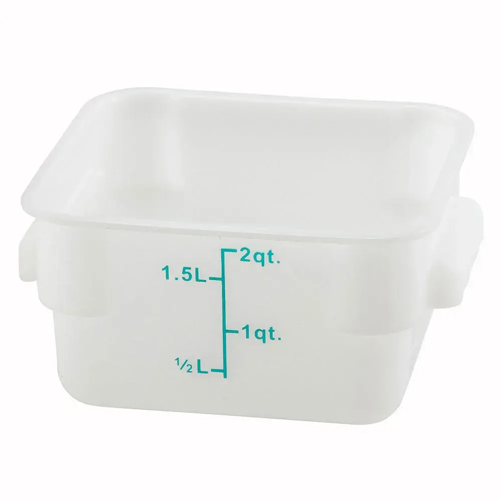 Winco PESC-2 2 qt Square Food Storage Container, Polypropylene, White