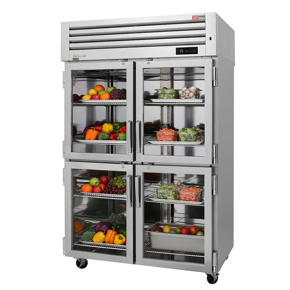 Turbo Air PRO-50-4R-G-N 51 3/4" Two Section Reach In Refrigerator, (4) Right Hinge Glass Doors, 115v