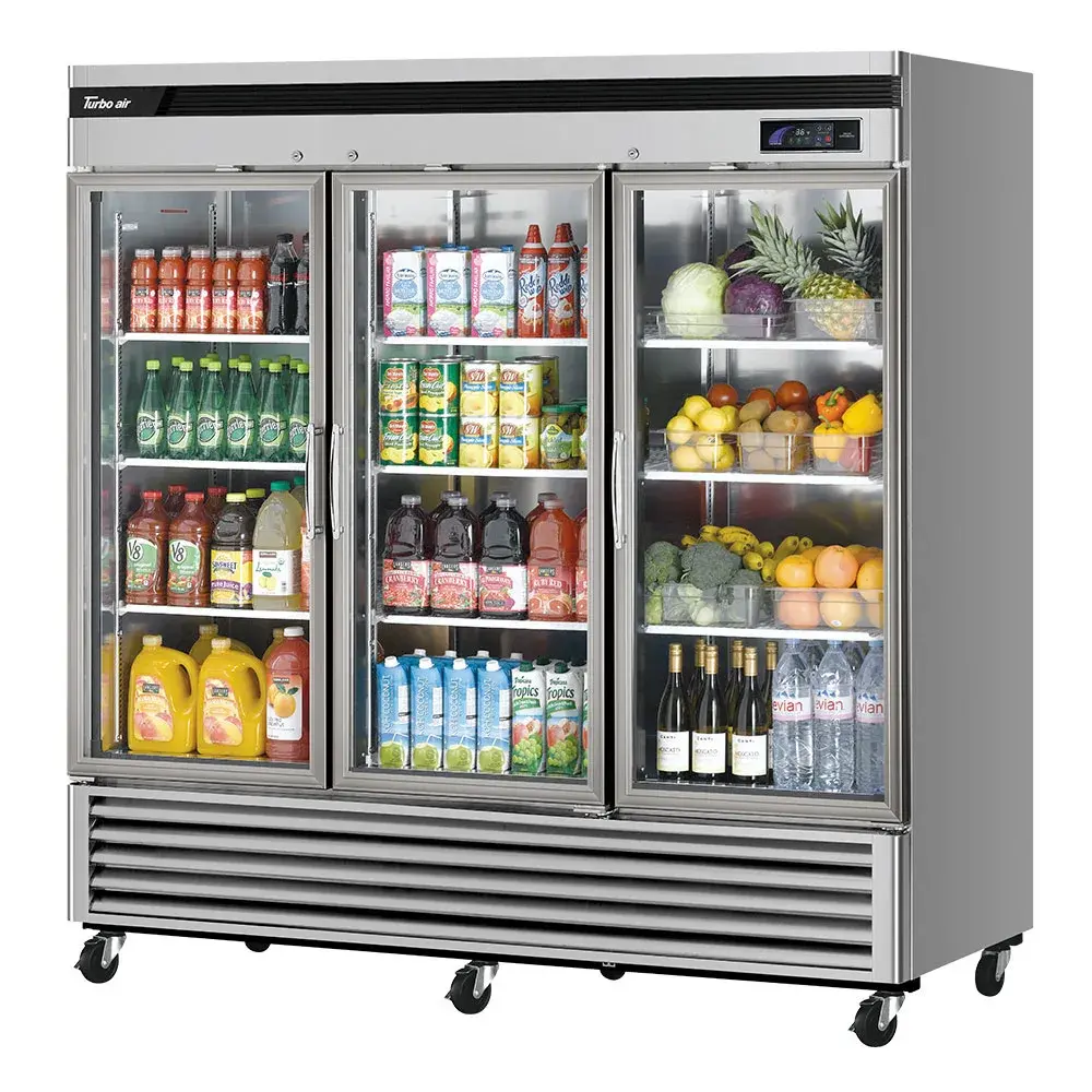 Turbo Air TSR-72GSD-N 81 7/8" Three Section Reach In Refrigerator, (3) Left/Right Hinge Glass Doors, 115v