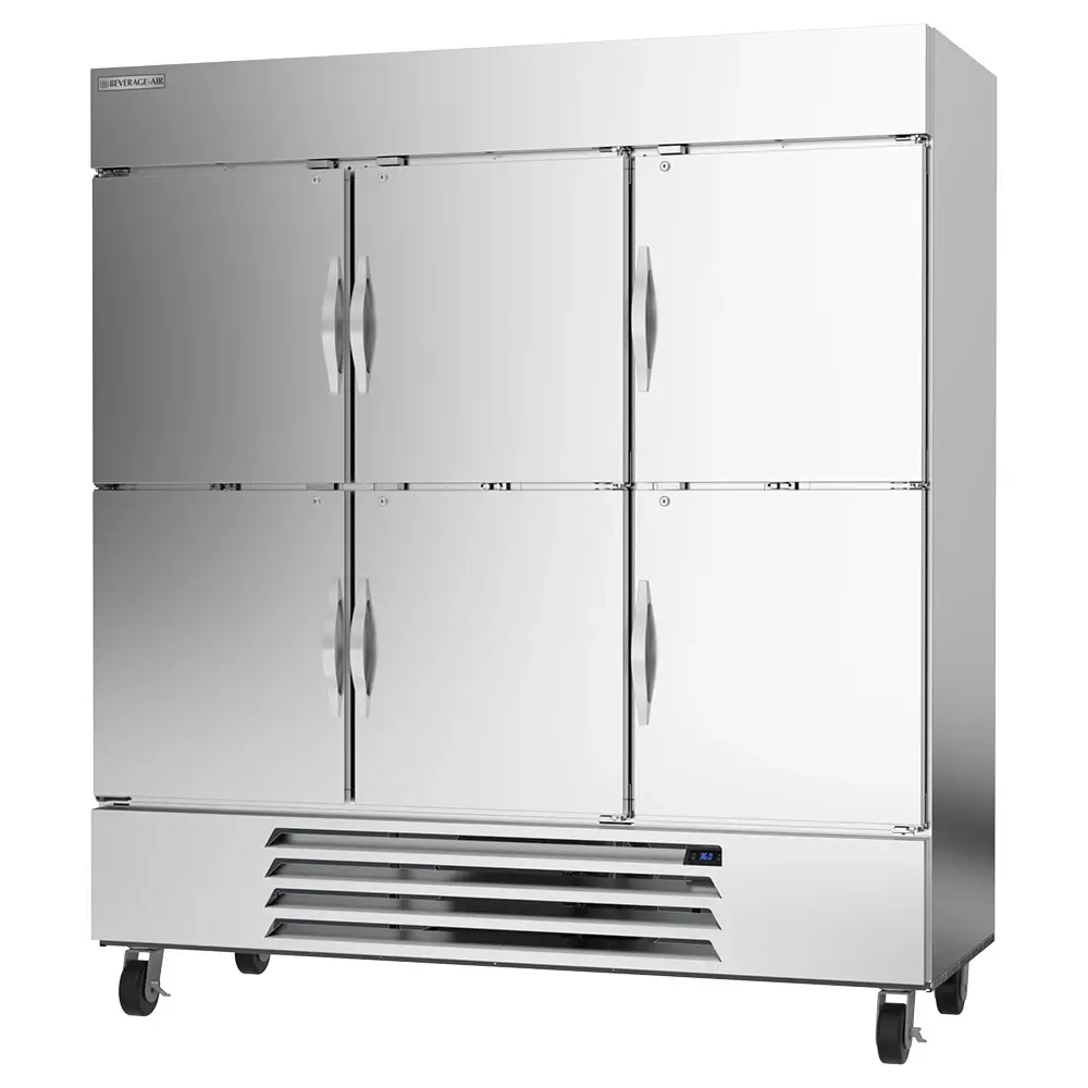 Beverage-Air HBR72HC-1-HS 75" Three Section Reach In Refrigerator, (6) Left/Right Hinge Solid Doors, 115v