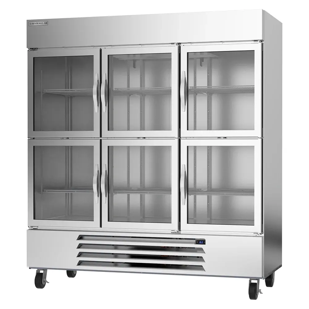 Beverage-Air HBR72HC-1-HG 75" Three Section Reach In Refrigerator, (6) Left/Right Hinge Glass Doors, 115v