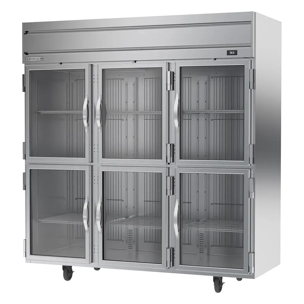 Beverage-Air HRPS3HC-1HG 78" Three Section Reach In Refrigerator, (6) Left/Right Hinge Glass Doors, 115v