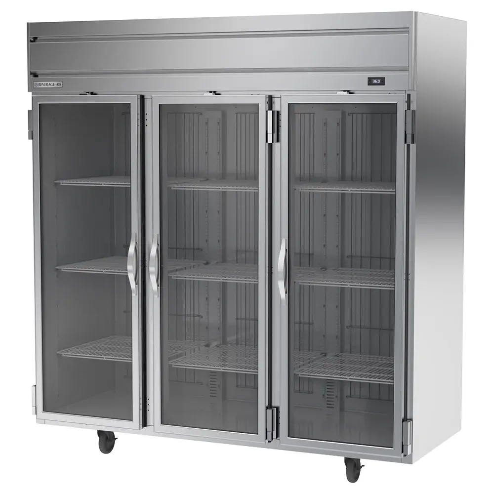 Beverage-Air HRP3HC-1G 78" Three Section Reach In Refrigerator, (3) Left/Right Hinge Glass Doors, 115v