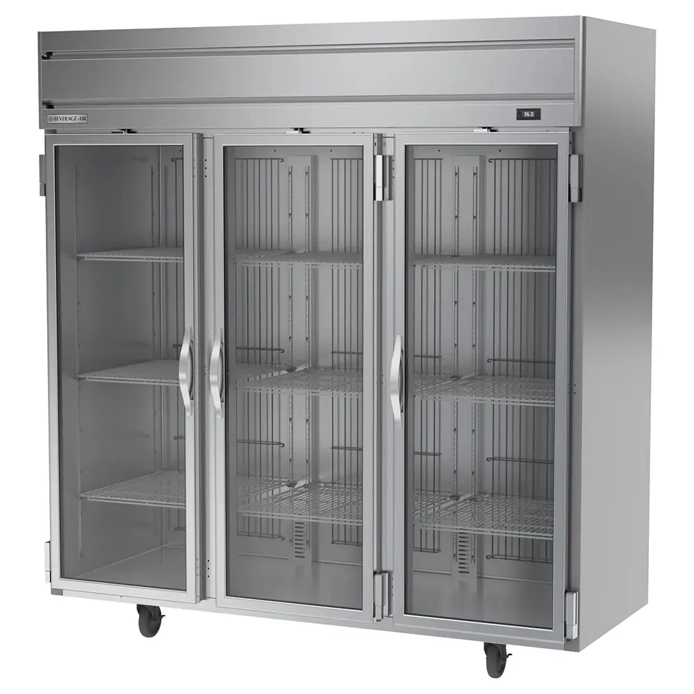 Beverage-Air HRS3HC-1G 78" Three Section Reach In Refrigerator, (3) Left/Right Hinge Glass Doors, 115v