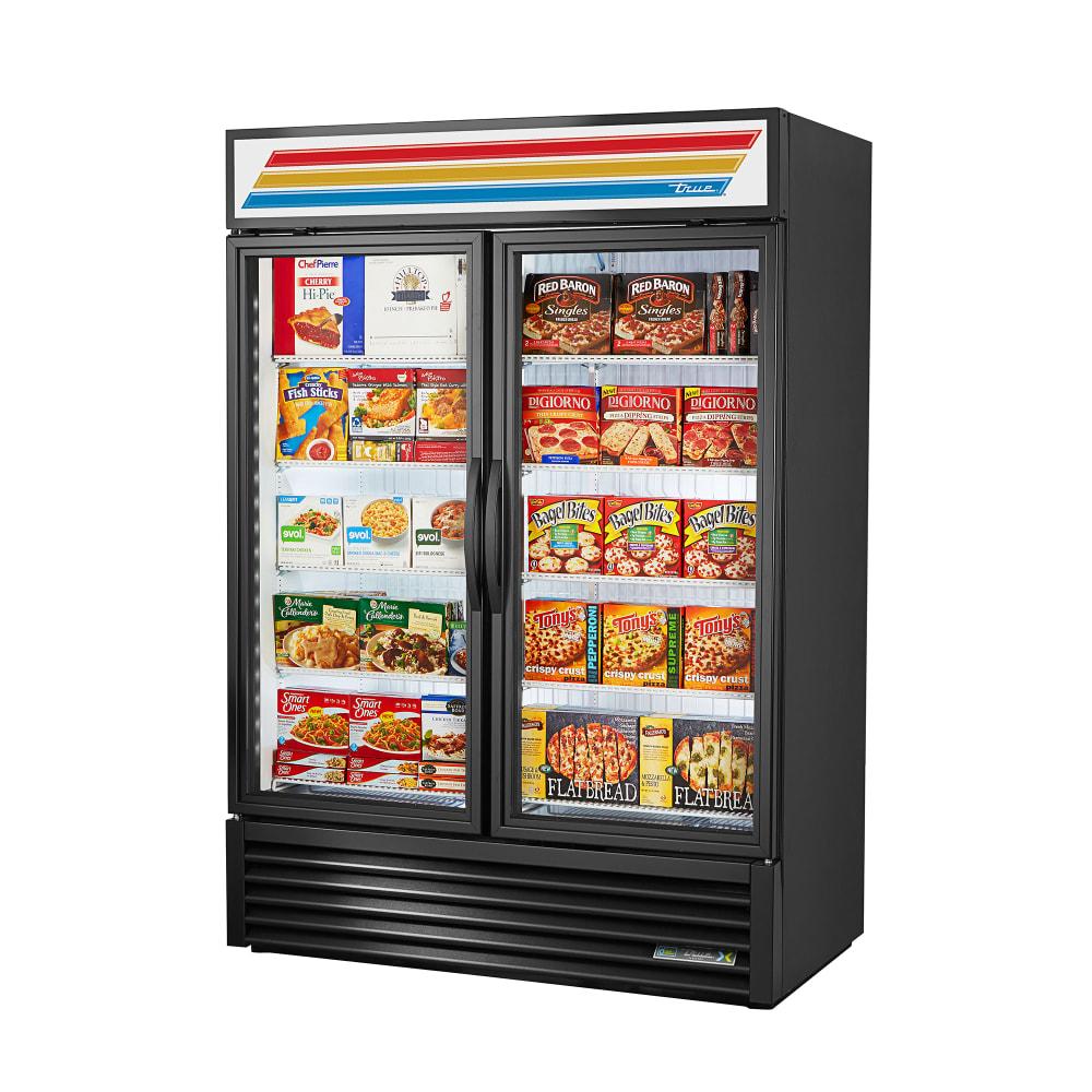 True GDM-49F-FLX-HC~TSL01 54 1/8" GDM Series Two Section Glass Door Merchandiser - (2) Left/Right Hinge Doors, Black, 115v