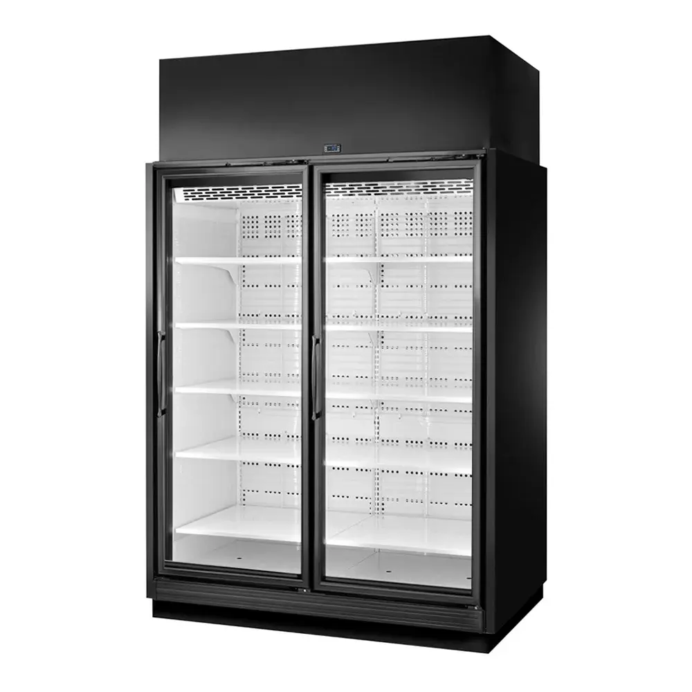 True TRM2L-BLK-WHT-1BLKRR-YY-4 65 1/2" Two Section Supermarket Display Freezer, (2) Right Hinge Doors, Black, 208-240v