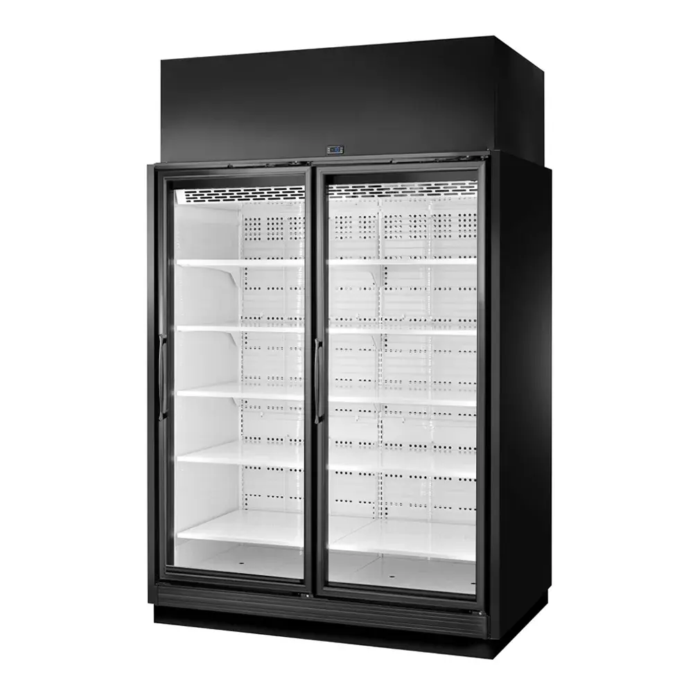 True TRM2L-BLK-WHT-1BLKRR-YN-4 66 1/2" Two Section Supermarket Display Freezer, (2) Right Hinge Doors, Black, 208-240v
