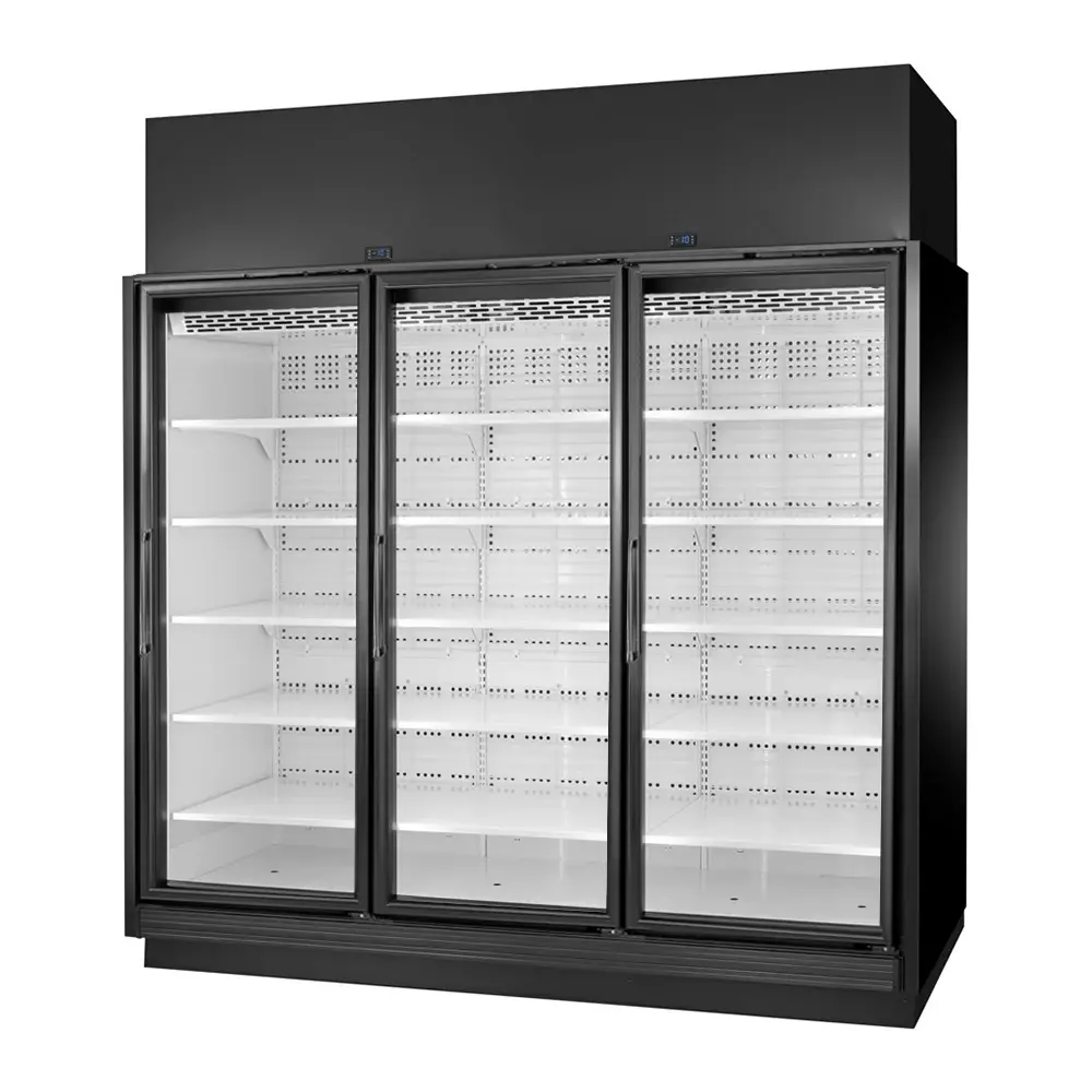 True TRM3L-BLK-WHT-1BLKRRR-NY-4 97" Three Section Supermarket Display Freezer, (3) Right Hinge Doors, Black, 208-240v