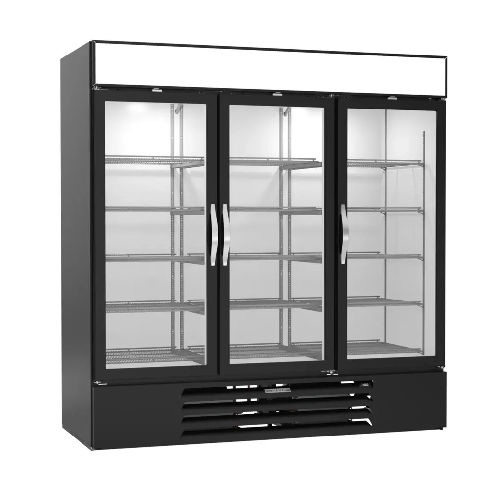 Beverage-Air MMF72HC-1-B 75" Three Section Display Freezer w/ Swing Doors - Bottom Mount Compressor, Black, 230v