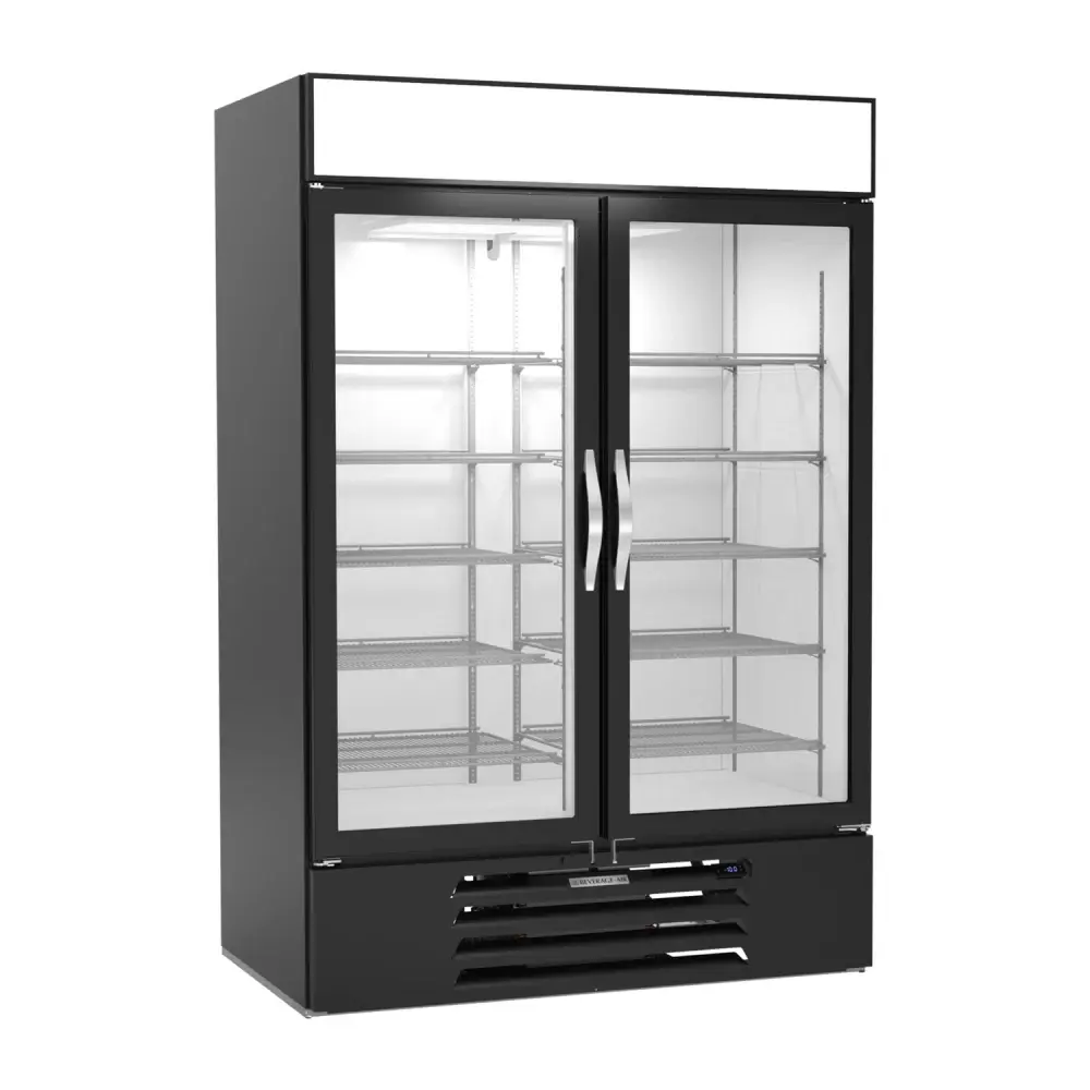 Beverage-Air MMF49HC-1-B-IQ 52" Two Section Display Freezer w/ Swing Doors - Bottom Mount Compressor, Black, 115v