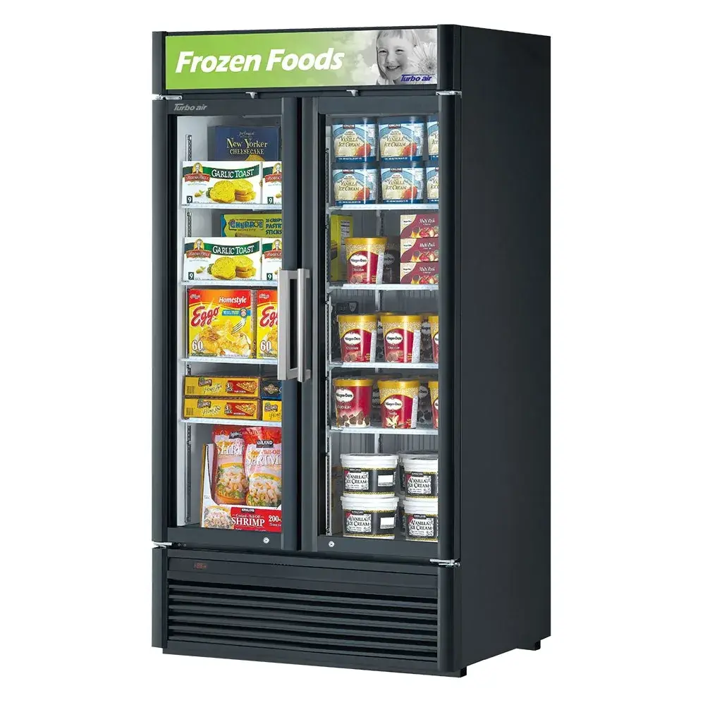 Turbo Air TGF-35SD-N 39 1/2" Two Section Display Freezer w/ Swing Doors - Bottom Mount Compressor, Black, 115v