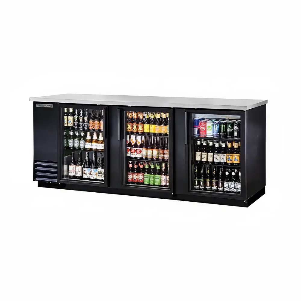 True TBB-4G-HC-LD 90 3/8" Bar Refrigerator - 3 Swinging Glass Doors, Black, 115v