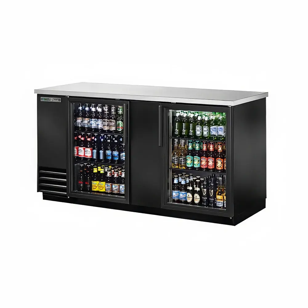 True TBB-3G-HC-LD 69" Bar Refrigerator - 2 Swinging Glass Doors, Black, 115v