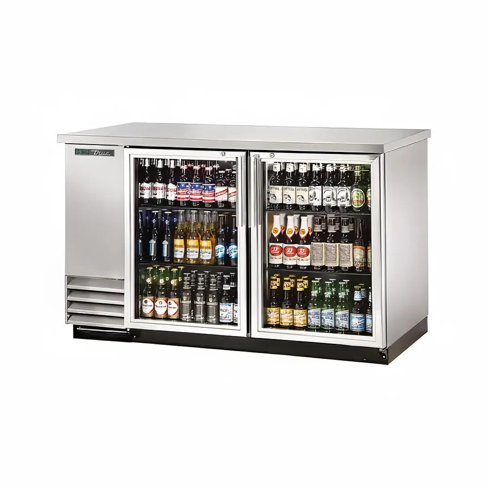 True TBB-2G-S-HC-LD 59" Bar Refrigerator - 2 Swinging Glass Doors, Stainless, 115v