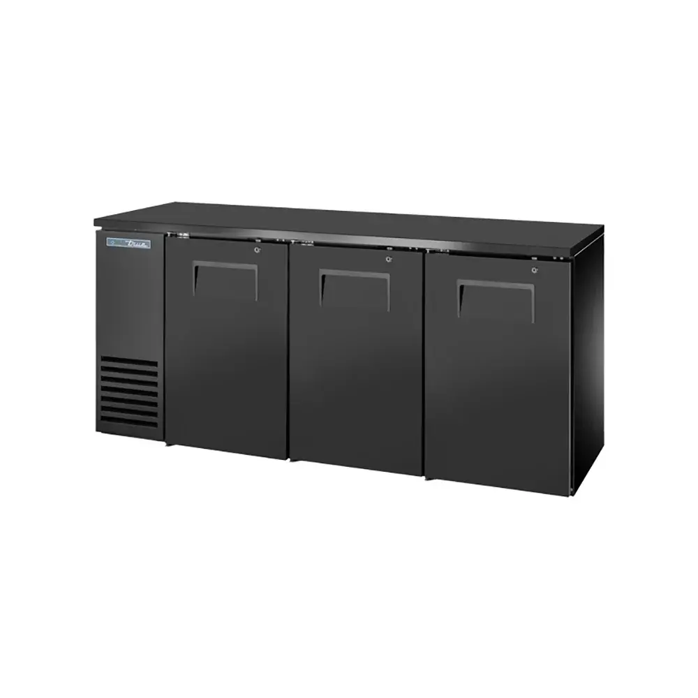 True TBB24-72-3S-Z1-BST-B-1 72 1/8" Bar Refrigerator - 3 Swinging Solid Doors, Black, 115v