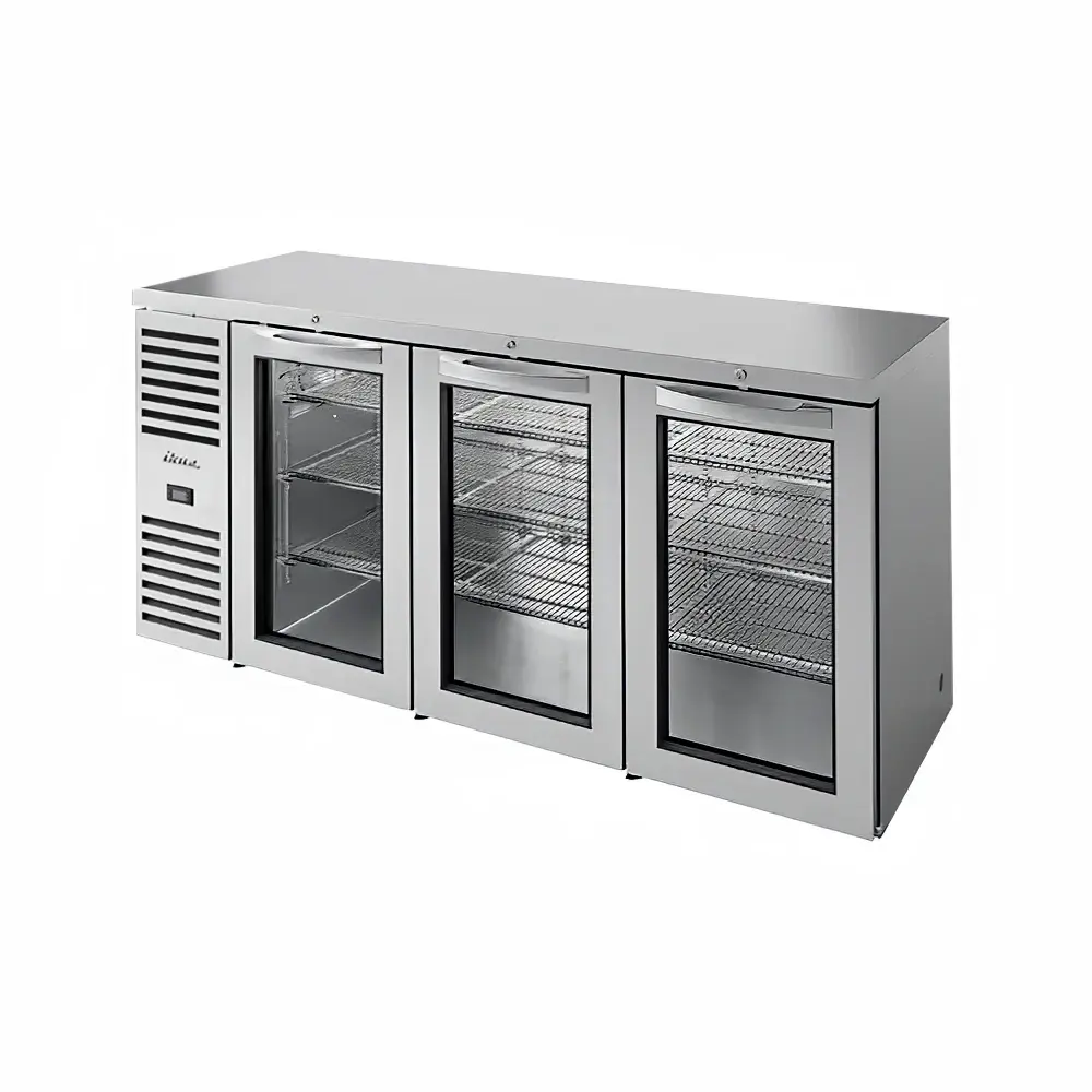 True TBR84-RISZ1-L-S-GGG-1 84" Bar Refrigerator - 3 Swinging Glass Doors, Stainless, 115v