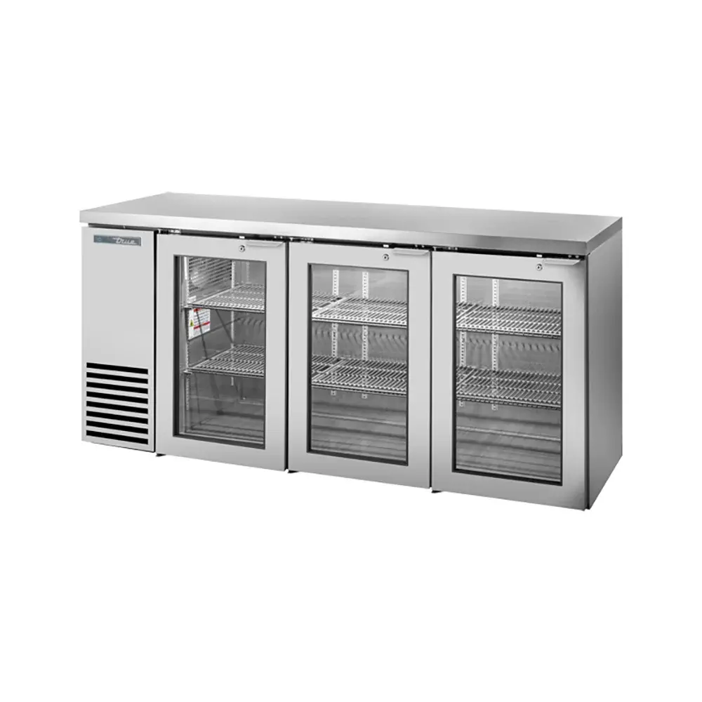 True TBB24-72-3G-Z1-SFT-S-1 72 1/8" Bar Refrigerator - 3 Swinging Glass Doors, Stainless, 115v