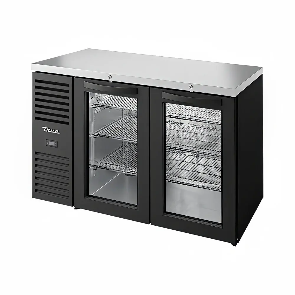 True TBR52-RISZ1-L-B-GG-1 52" Bar Refrigerator - Swinging Glass Doors, Black, 115v