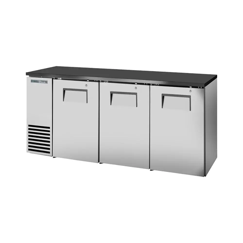 True TBB24-72-3S-Z1-BST-S-1 72 1/8" Bar Refrigerator - 3 Swinging Solid Doors, Stainless, 115v