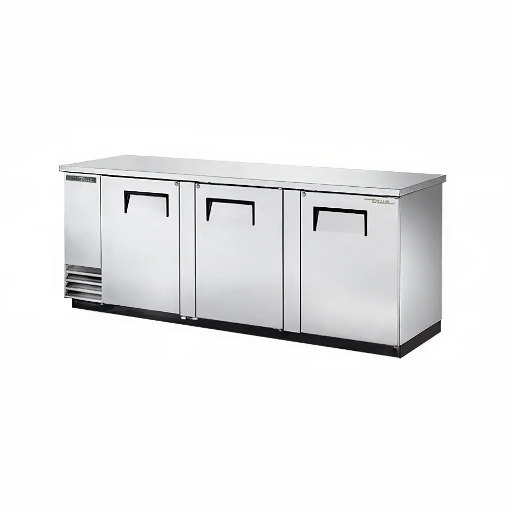 True TBB-4-S-HC 90 3/8" Bar Refrigerator - 3 Swinging Solid Doors, Stainless, 115v