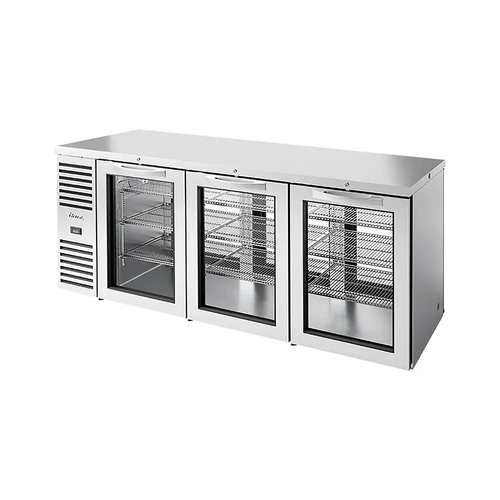 True TBR84-PTSZ1-L-S-GGG-GGG-1 84" Bar Refrigerator - Swinging Glass Doors, Stainless, 115v
