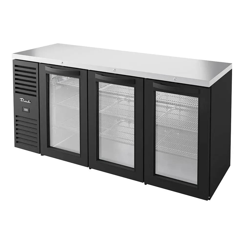 True TBR84-PTSZ1-L-B-GGG-GGG-1 84" Bar Refrigerator - Swinging Glass Doors, Black, 115v