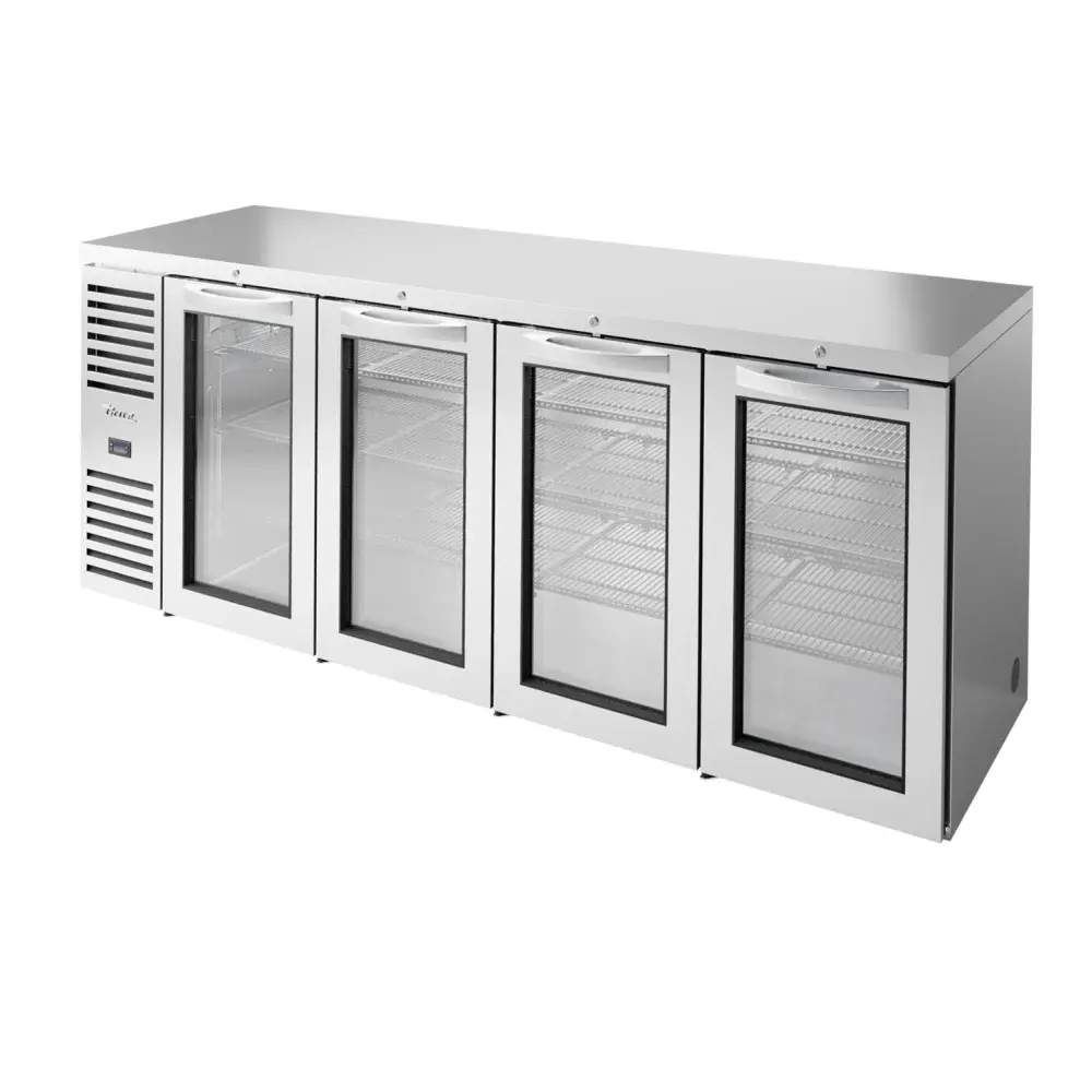 True TBR92-RISZ1-L-S-GGGG-1 92" Bar Refrigerator - 4 Swinging Glass Doors, Stainless, 115v
