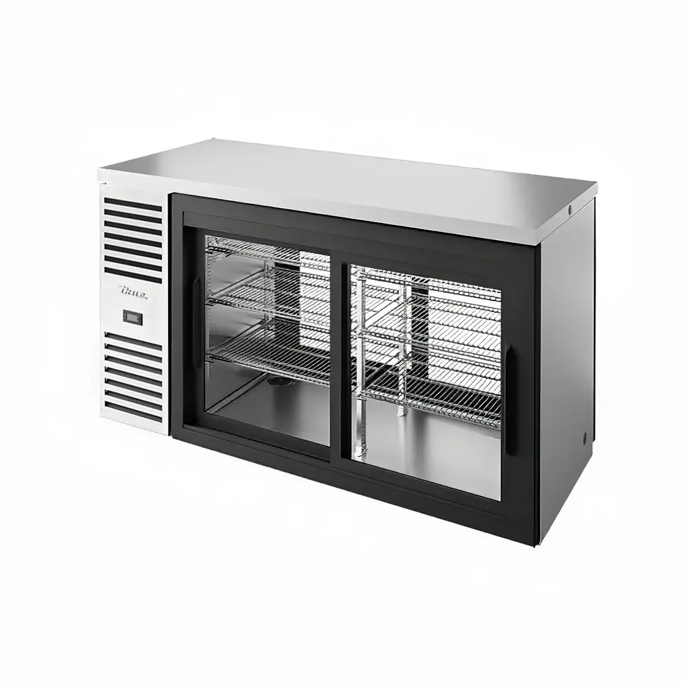 True TBR60-PTSZ1-L-S-11-11-1 60" Bar Refrigerator - Sliding Glass Doors, Stainless, 115v