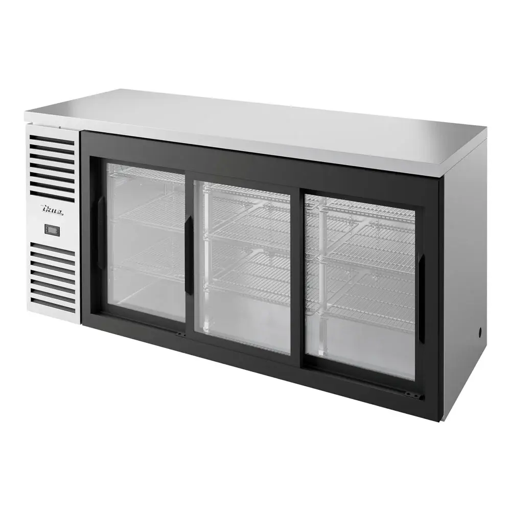 True TBR72-RISZ1-L-S-111-1 72" Bar Refrigerator - Sliding Glass Doors, Stainless, 115v