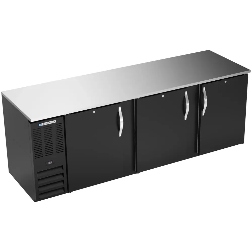 Beverage-Air BB94HC-B 95" Bar Refrigerator - 3 Swinging Solid Doors, Black, 115v