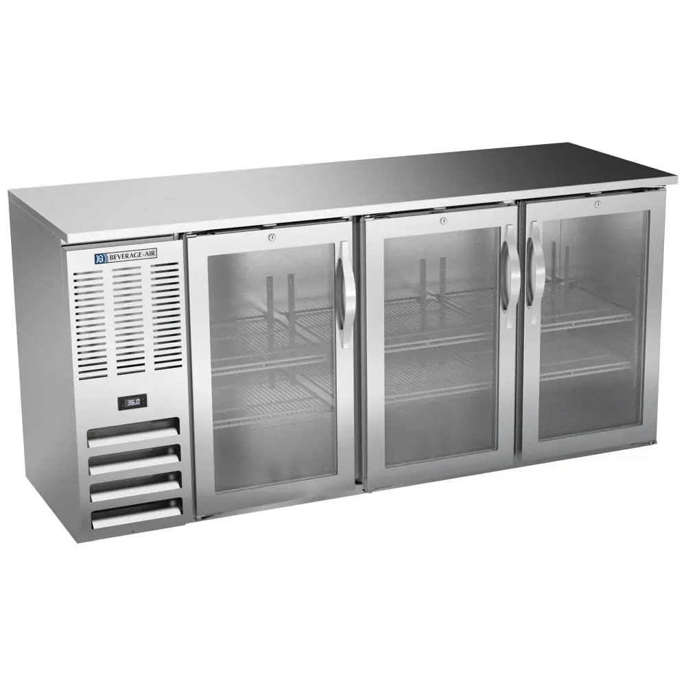 Beverage-Air BBN72HC-G-S 72" Bar Refrigerator - 3 Swinging Glass Doors, Stainless, 115v