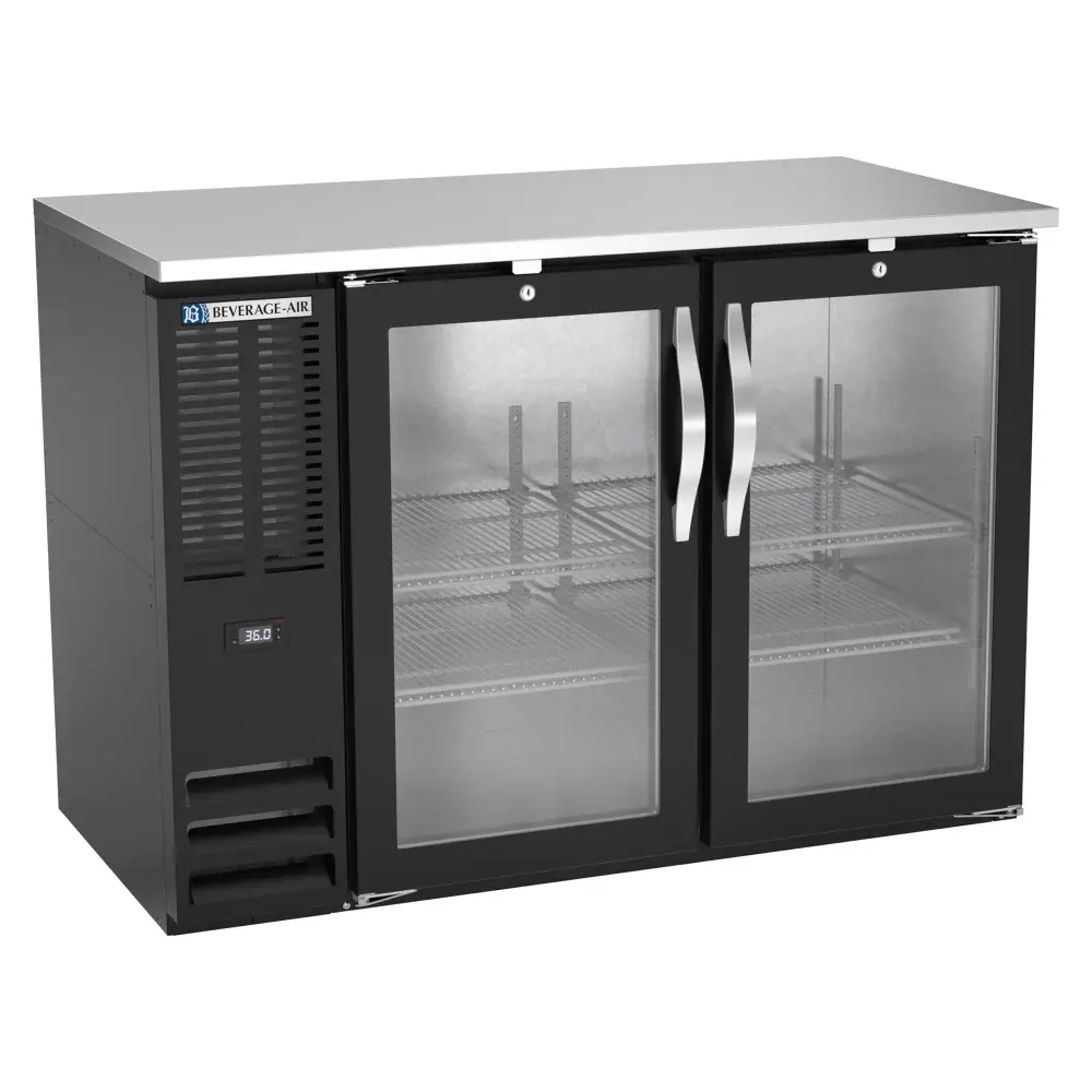 Beverage-Air BBN48HC-G-B 48" Bar Refrigerator - 2 Swinging Glass Doors, Black, 115v