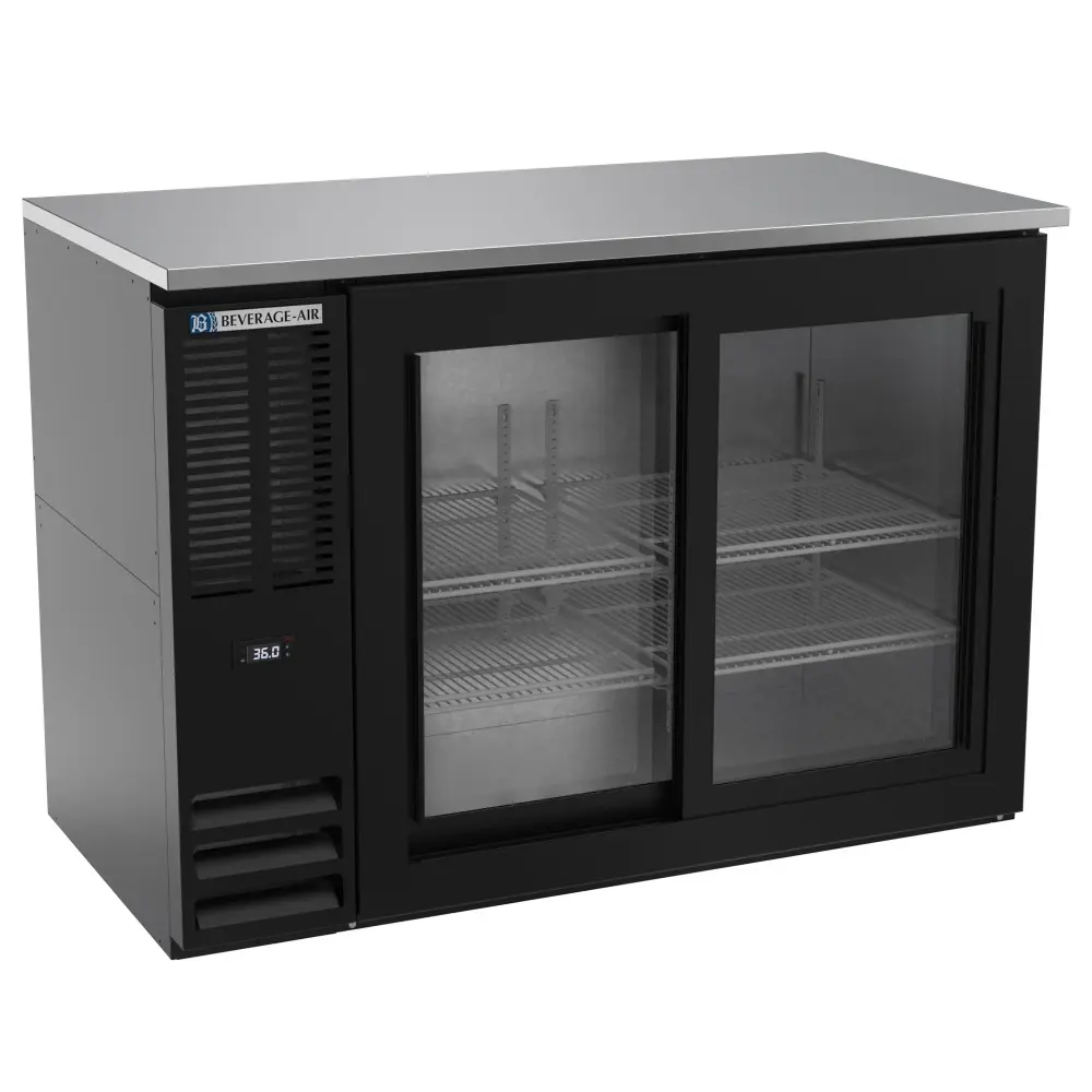 Beverage-Air BBN48HC-GS-B 48" Bar Refrigerator - 2 Sliding Glass Doors, Black, 115v