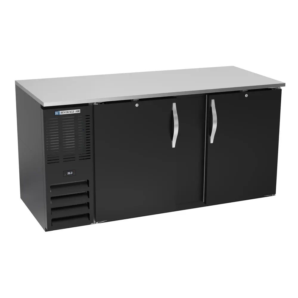 Beverage-Air BB68HC-B 69" Bar Refrigerator - 2 Swinging Solid Doors, Black, 115v