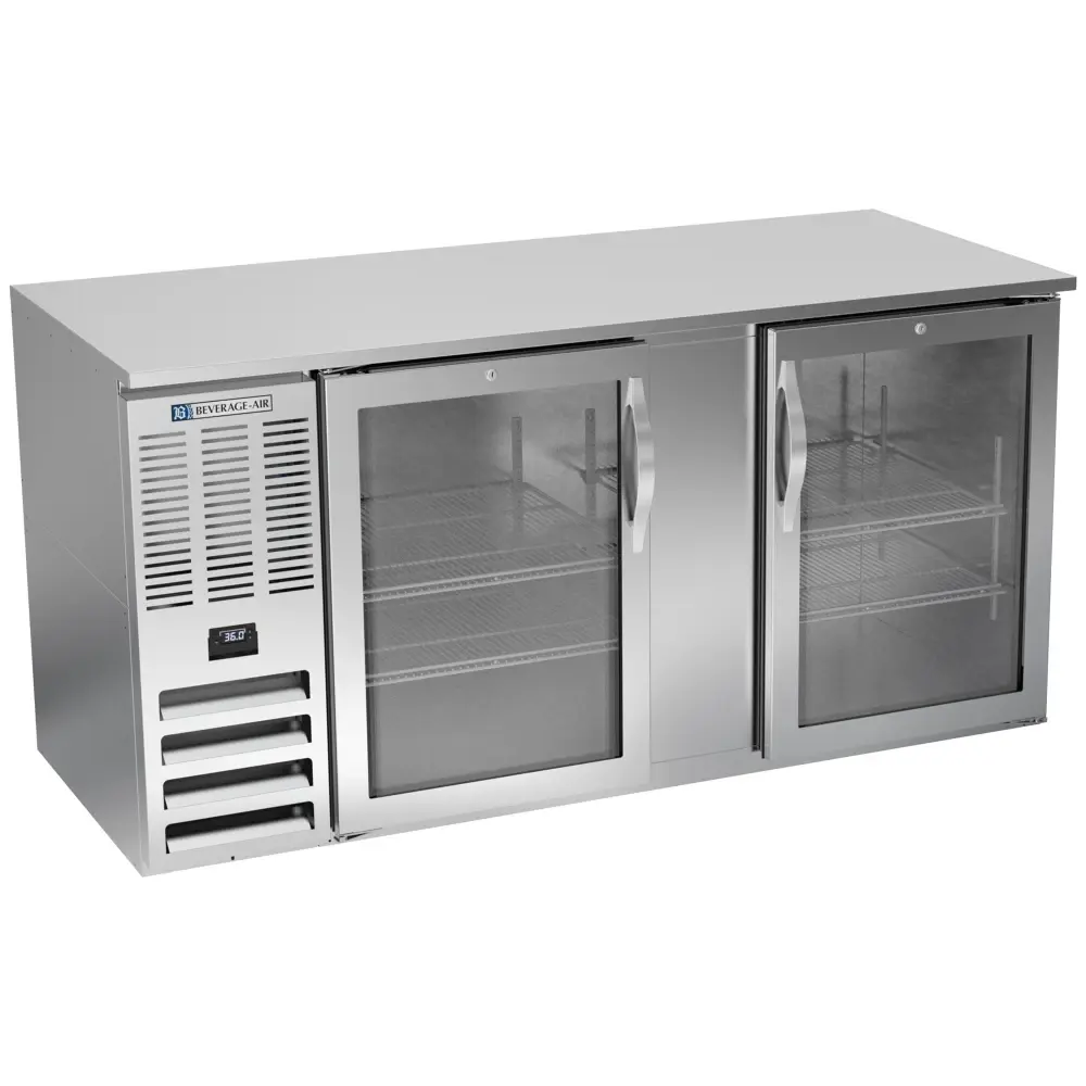 Beverage-Air BB68HC-FG-S 69" Bar Refrigerator - 2 Sliding Glass Doors, Stainless, 115v