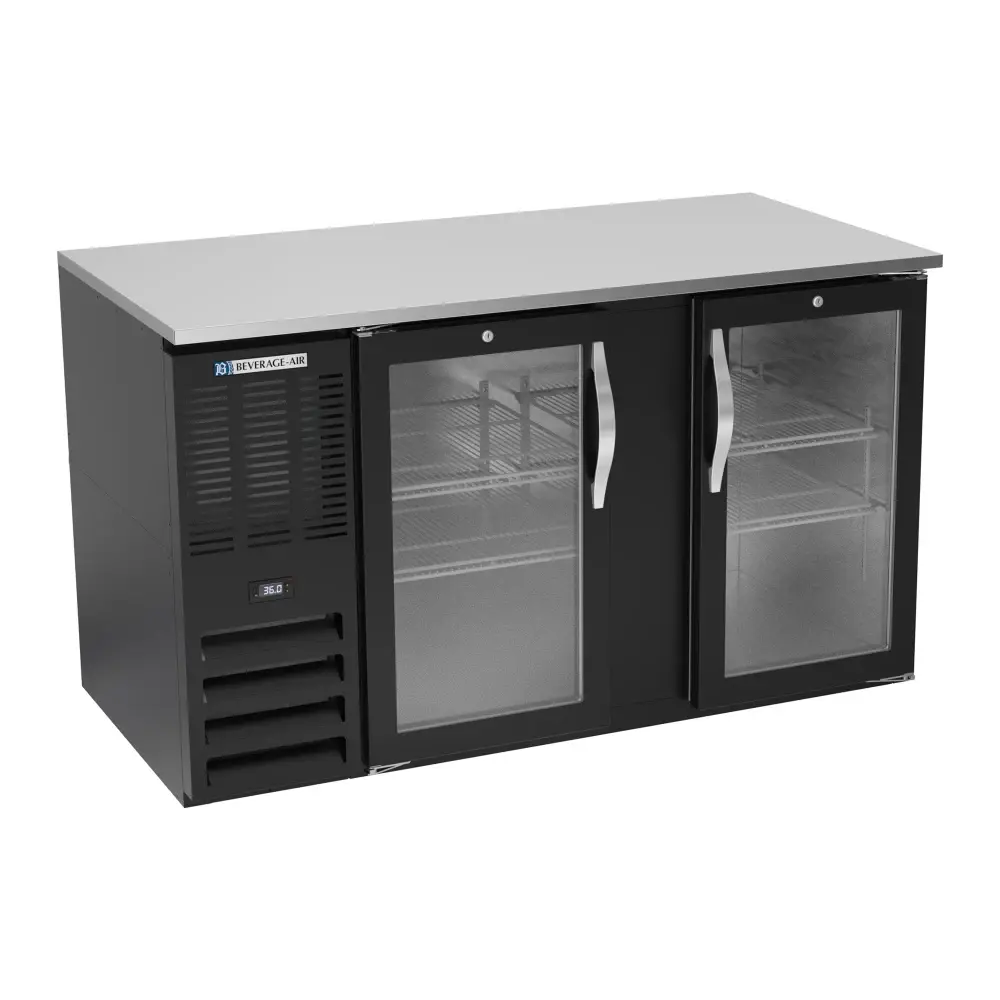 Beverage-Air BB58HC-G-B 59" Bar Refrigerator - 2 Swinging Glass Doors, Black, 115v