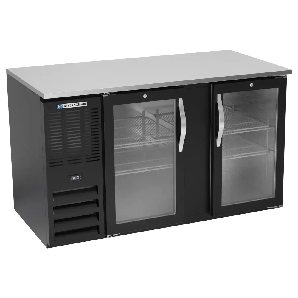 Beverage-Air BB58HC-G-B 58" Bar Refrigerator - 2 Swinging Glass Doors, Black, 115v