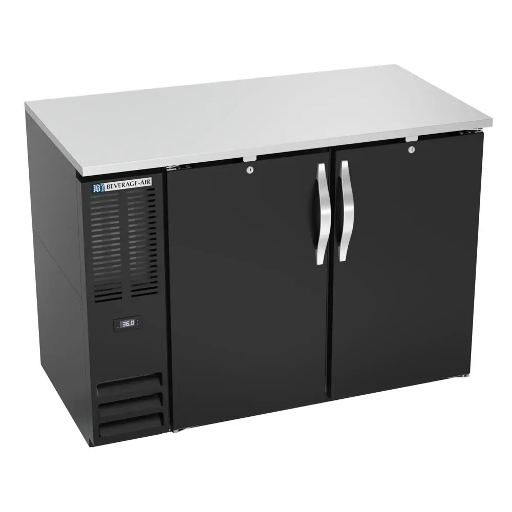 Beverage-Air BBN48HC-B 48" Bar Refrigerator - 2 Swinging Solid Doors, Black, 115v