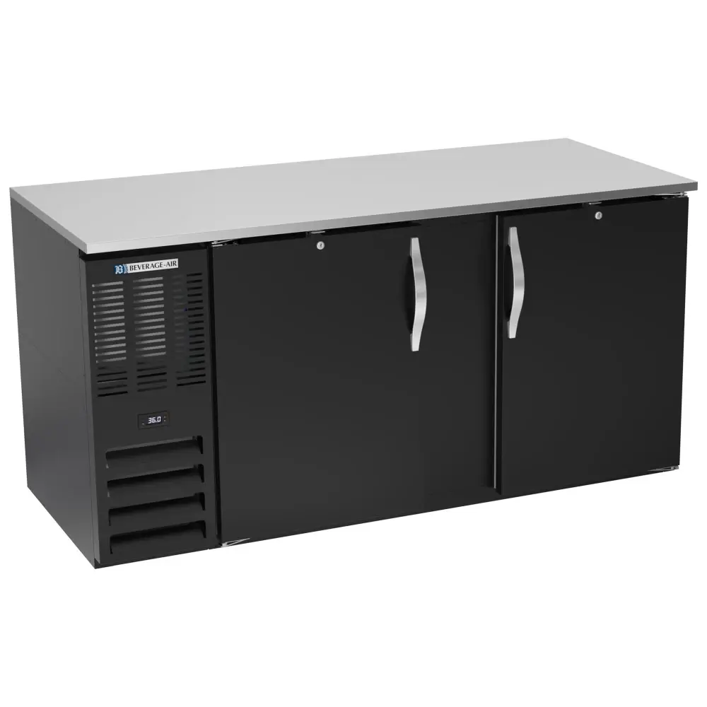 Beverage-Air BB68HC-F-B 68" Bar Refrigerator - 2 Swinging Solid Doors, Black, 115v