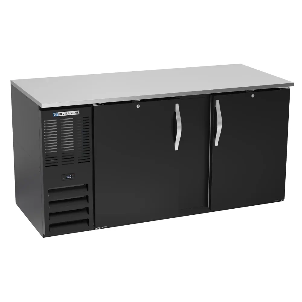 Beverage-Air BB68HC-F-B 69" Bar Refrigerator - 2 Swinging Solid Doors, Black, 115v
