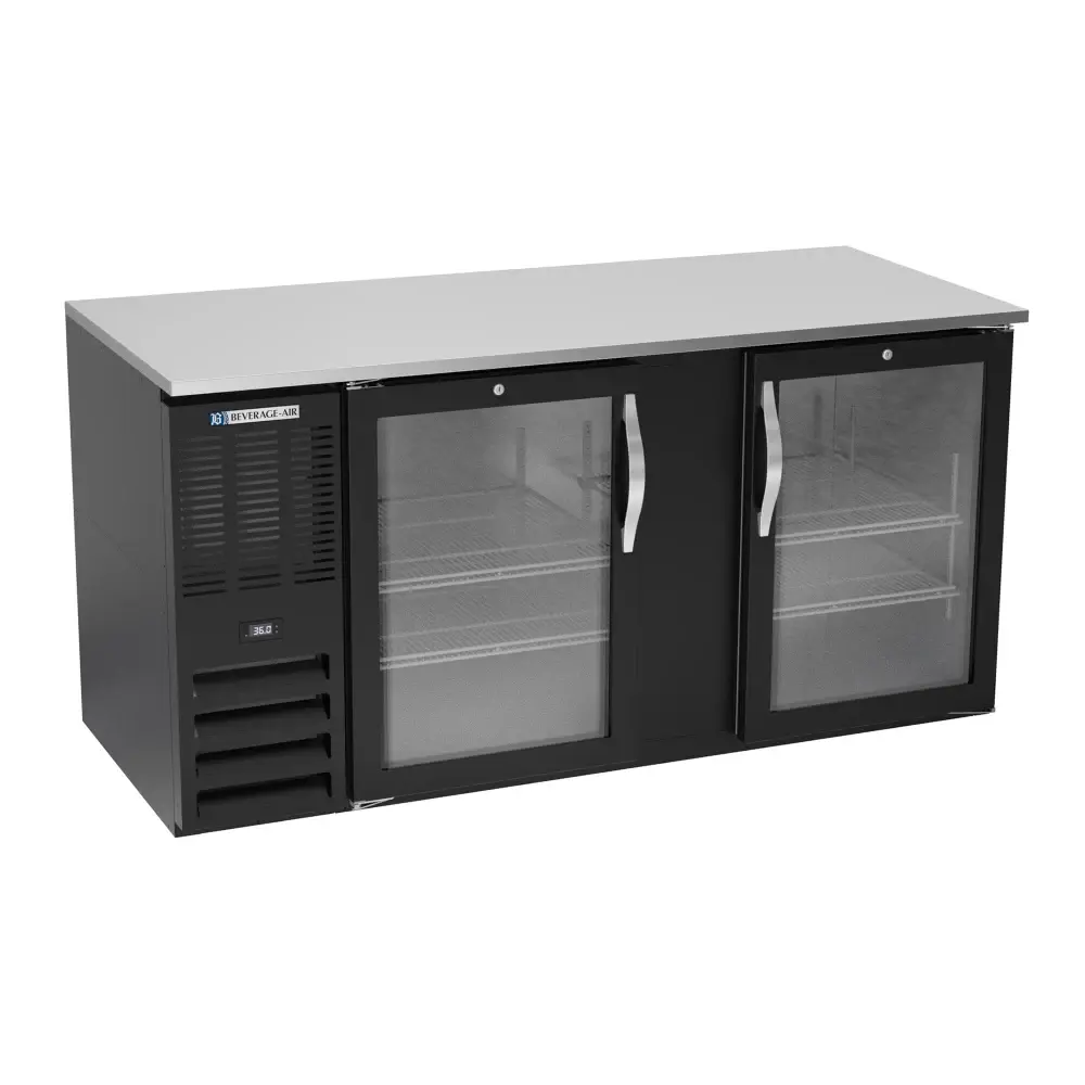 Beverage-Air BB68HC-FG-B 69" Bar Refrigerator - 2 Swinging Glass Doors, Black, 115v