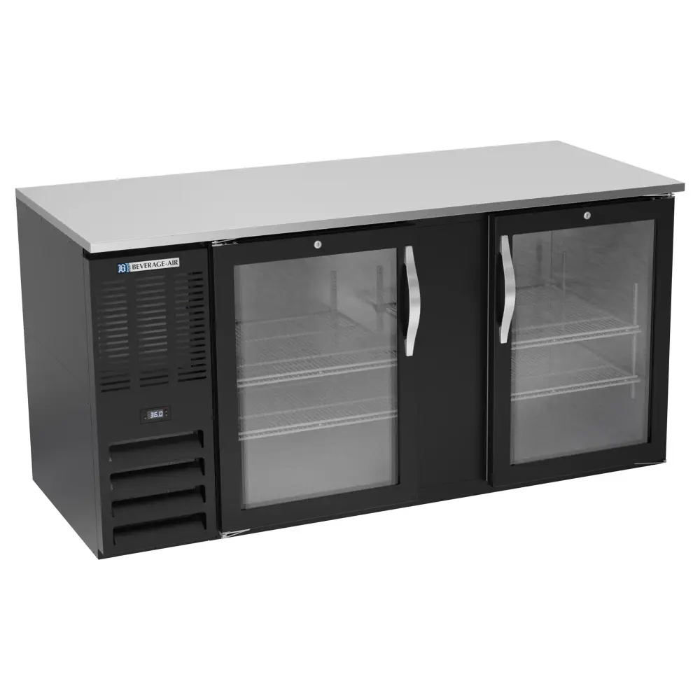 Beverage-Air BB68HC-FG-B 68" Bar Refrigerator - 2 Swinging Glass Doors, Black, 115v
