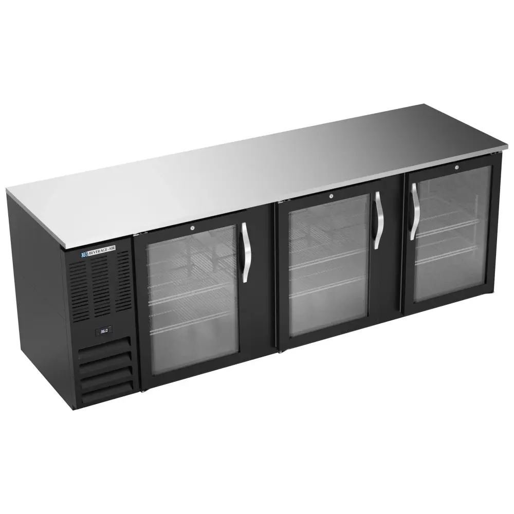 Beverage-Air BB94HC-G-B 94" Bar Refrigerator - 3 Swinging Glass Doors, Black, 115v