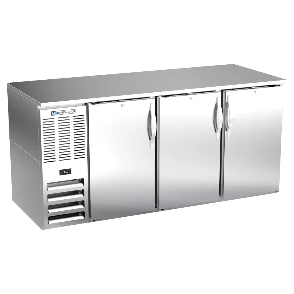 Beverage-Air BB72HC-S 72" Bar Refrigerator - 3 Swinging Solid Doors, Stainless, 115v