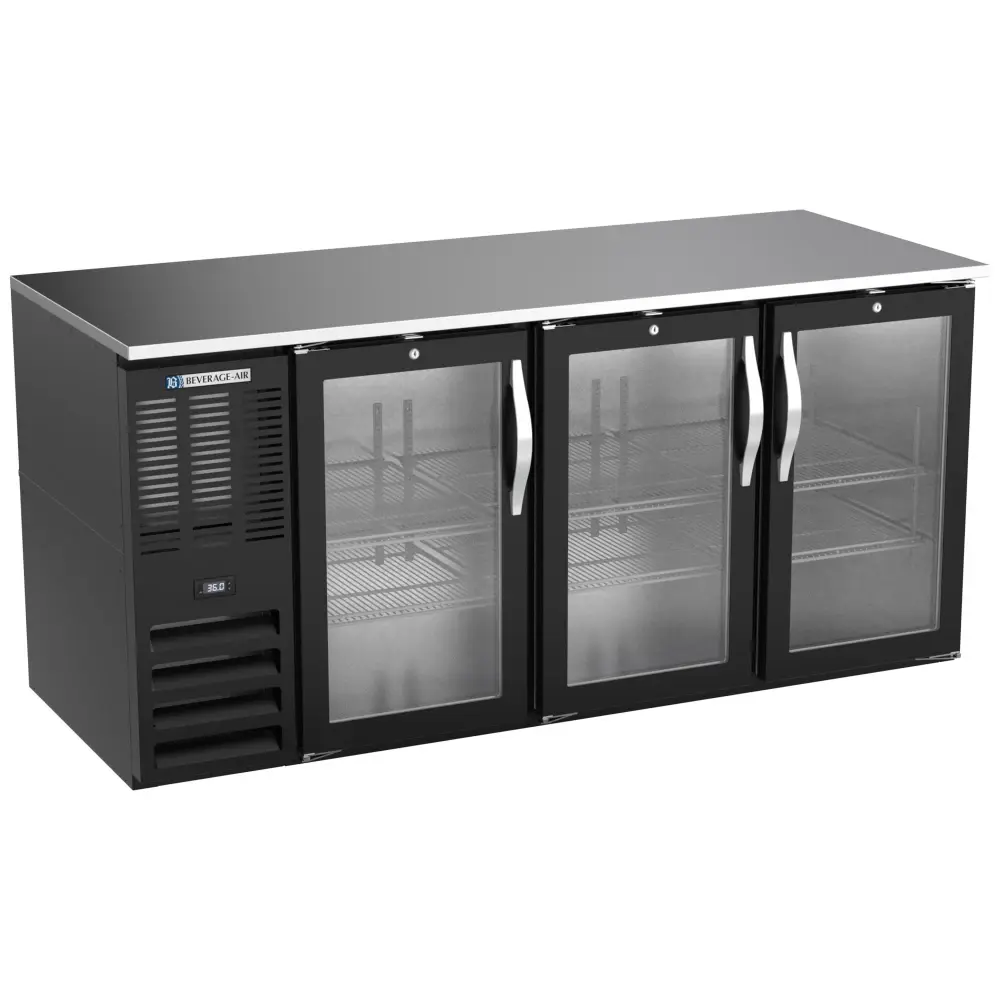 Beverage-Air BB72HC-G-B 72" Bar Refrigerator - 3 Swinging Glass Doors, Black, 115v