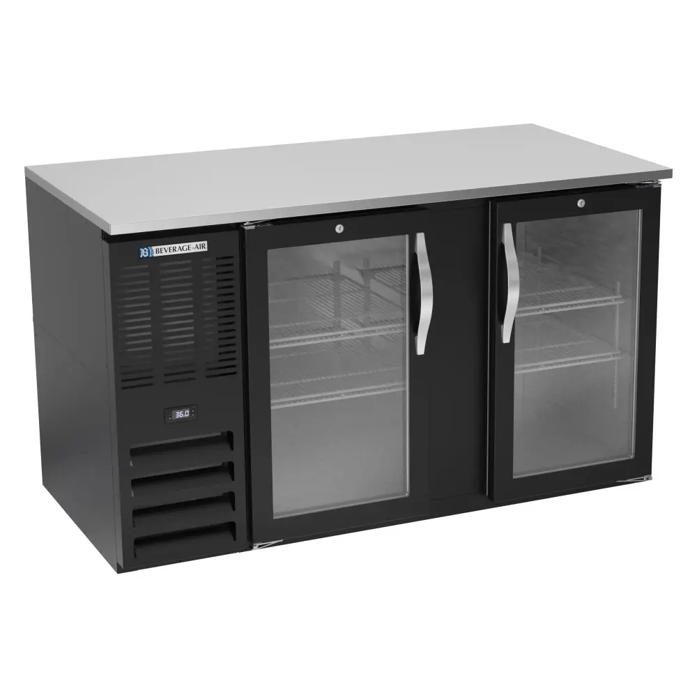 Beverage-Air BB58HC-FG-B 59" Bar Refrigerator - 2 Swinging Glass Doors, Black, 115v
