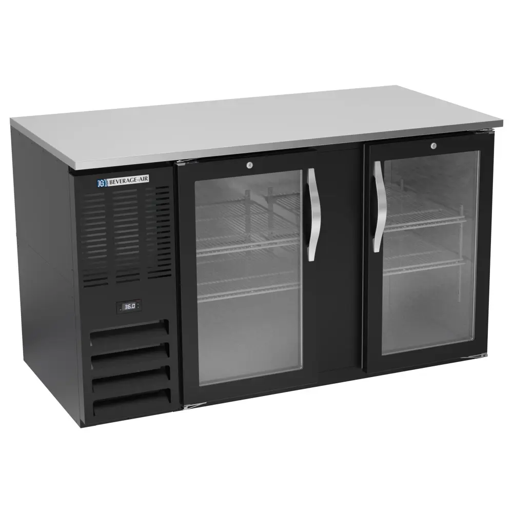 Beverage-Air BB58HC-FG-B 58" Bar Refrigerator - 2 Swinging Glass Doors, Black, 115v