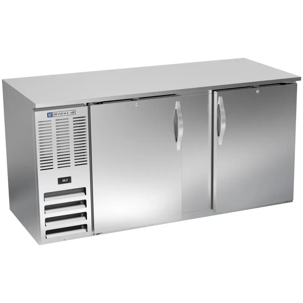 Beverage-Air BB68HC-F-S 69" Bar Refrigerator - 2 Swinging Solid Doors, Stainless, 115v