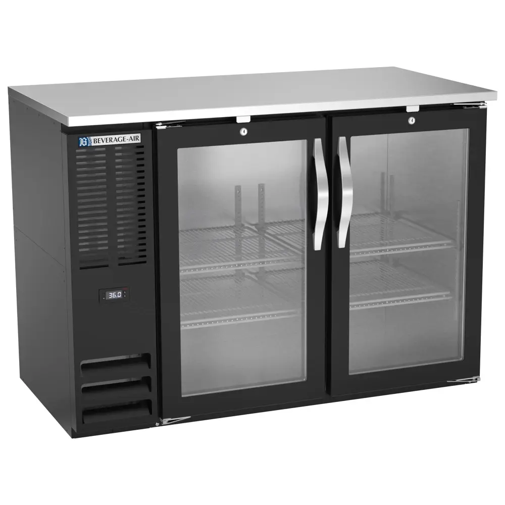 Beverage-Air BBN48HC-FG-B 48" Bar Refrigerator - 2 Swinging Glass Doors, Black, 115v